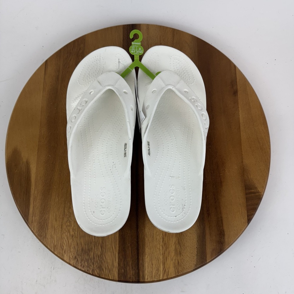 New Mens‎ Crocs Classic White Iconic Comfort Platform Flip Flops Sandals Size 12